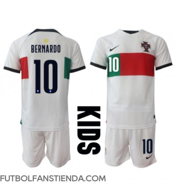 Portugal Bernardo Silva #10 Segunda Equipación Niños Mundial 2022 Manga Corta (+ Pantalones cortos)